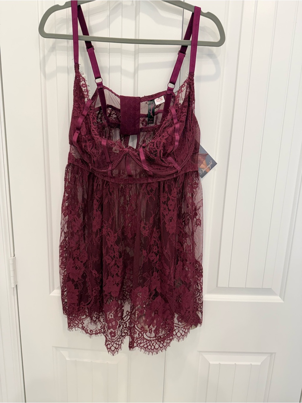 Dreamgirl Burgundy Lace Babydoll Chemise Dress